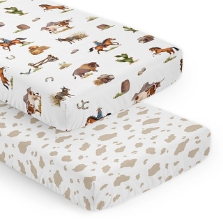 Sweet Jojo Designs Western Cowboy Boy 2 Pack Fitted Crib Sheets Cow Print and Wild West Southern Country South Horse Farm Animal