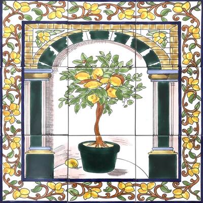 18x18 Lemon Tree Kitchen Backsplash 9pc Ceramic Tile Wall Mural