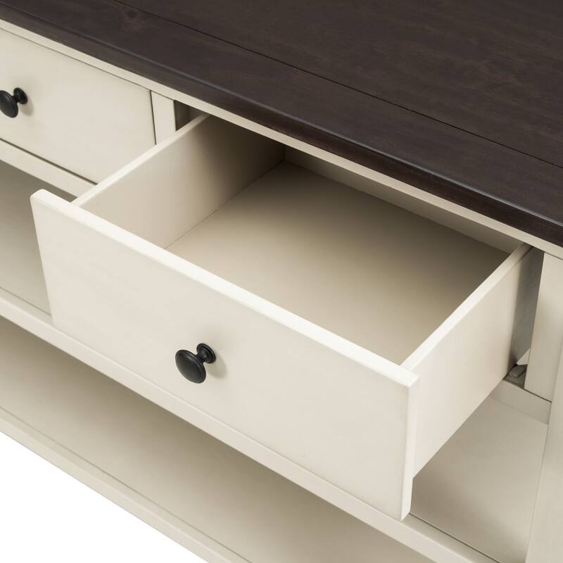 Retro Design Console Table with Two Open Shelves, Pine Solid Wood Frame and Legs for Living Room