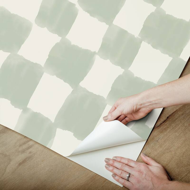 RoomMates Tess Watercolor Checker Sage Green Peel and Stick Wallpaper