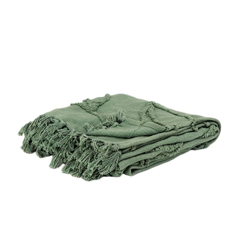 HomeRoots Green Woven 100% Woven Textured Cotton Throw Blanket