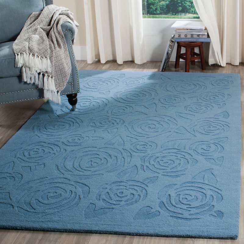 Martha Stewart by SAFAVIEH, Block Print Rose Handmade Wool Area Rug - 4' x 6' - Thistle Blue