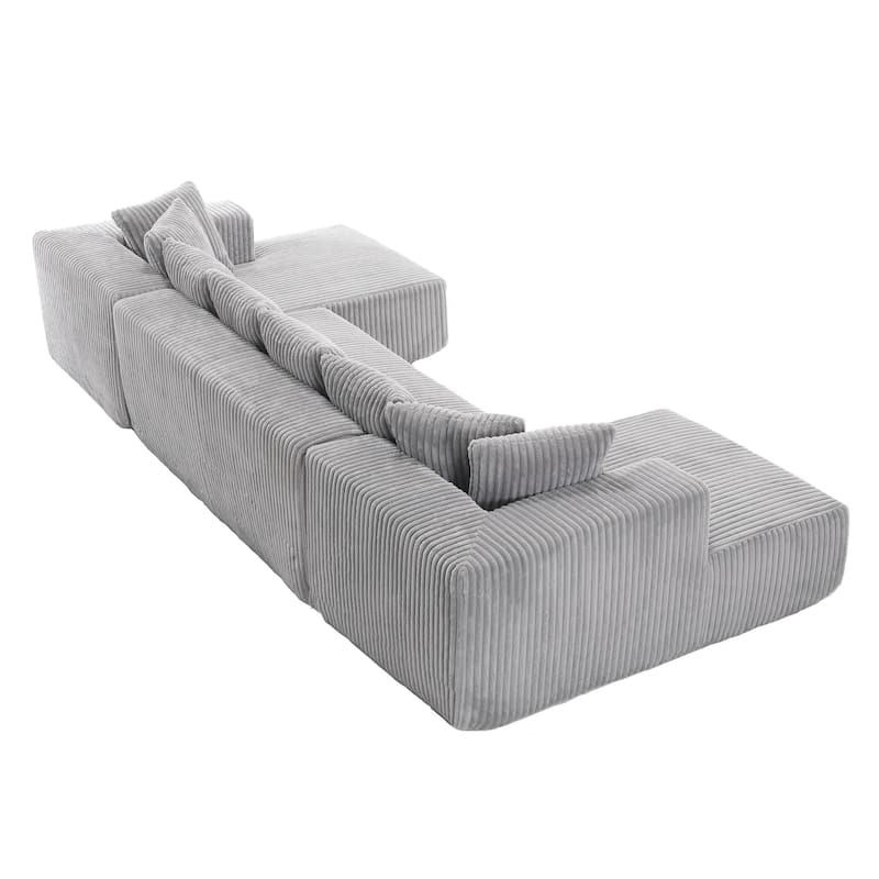 133.45" Modular Sectional Couch, U-Shaped Floor Sofa with Chaise Lounge, Modern Corduroy Upholstered Sofa for Living Room
