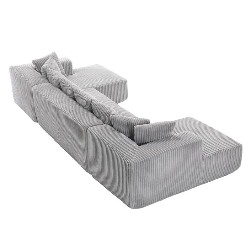 U-Shaped Modular Sectional Sofa, Oversized Waled Corduroy Corner Sofa, Upholstered 4 Seat Couch with Dual Chaise Lounges