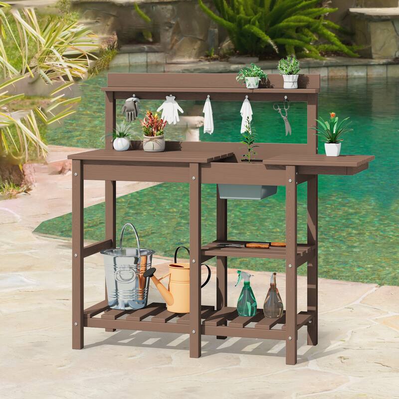 HDPE Patio Outdoor Potting Table, Versatile Gardening Planting Workbench