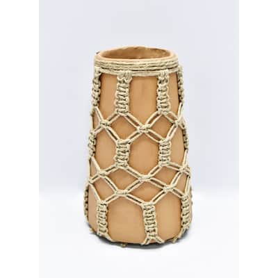 Vase Sm Mud & Rope Natural Finish Dia 5.5" & H 8.5" - NATURAL