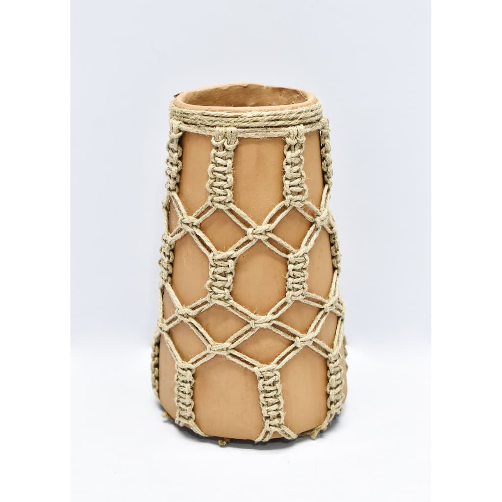 Vase Sm Mud & Rope Natural Finish Dia 5.5" & H 8.5" - NATURAL