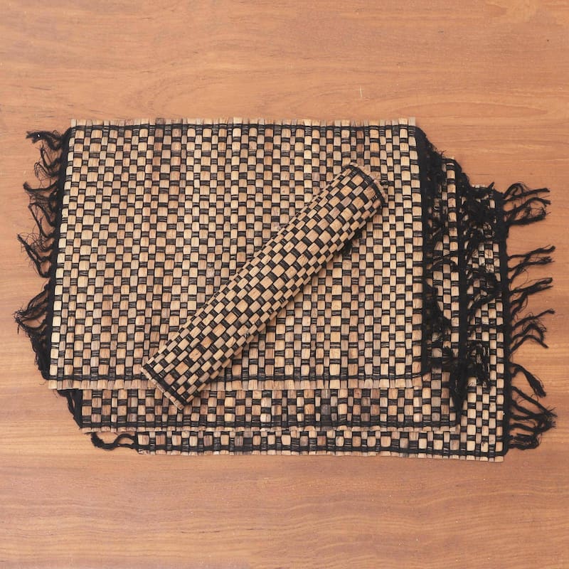 Novica Handmade Chess Set Natural Fiber And Cotton Placemats (Set Of 4)