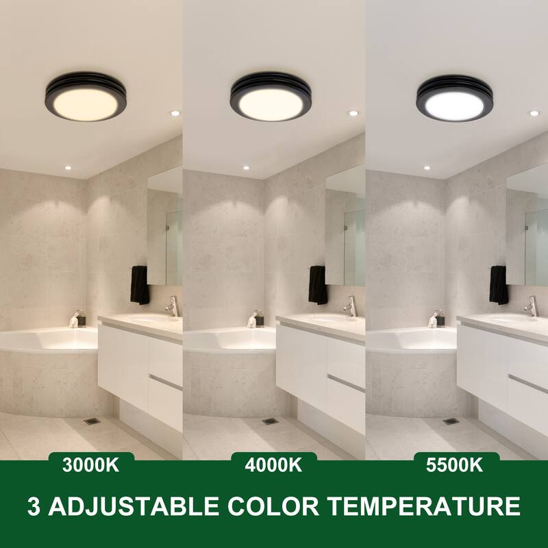 Akicon Bathroom Exhaust Fan with Light, 15W Dimmable 3CCT LED Light with Night Light