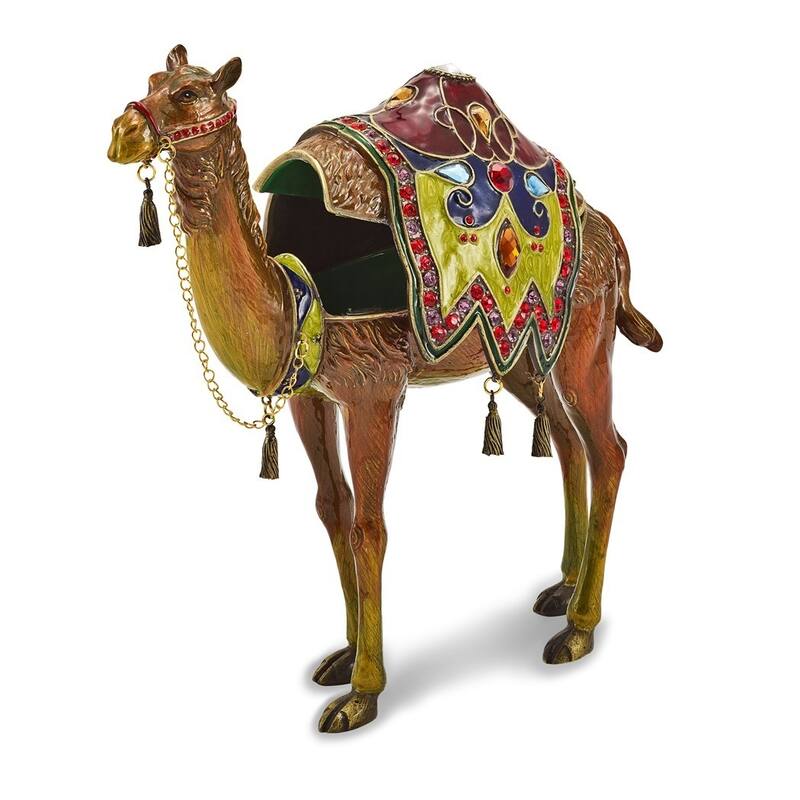 Curata Pewter Crystals Gold-Tone Enameled Ali Prince of The Desert Large Camel Trinket Box on 18 Inch Necklace