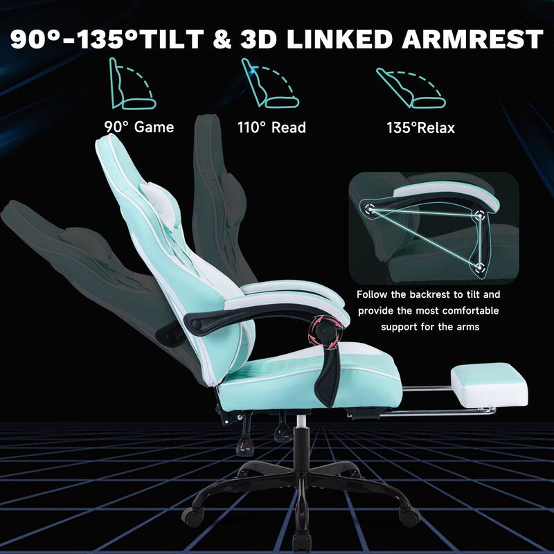 Ergonomic Gaming Chairs with Massage Lumbar Support and Footrest