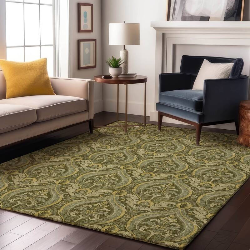 Premium Washable Super Soft Traditional Damask Mayfield Rug - Green - 10' x 14' - Rectangle