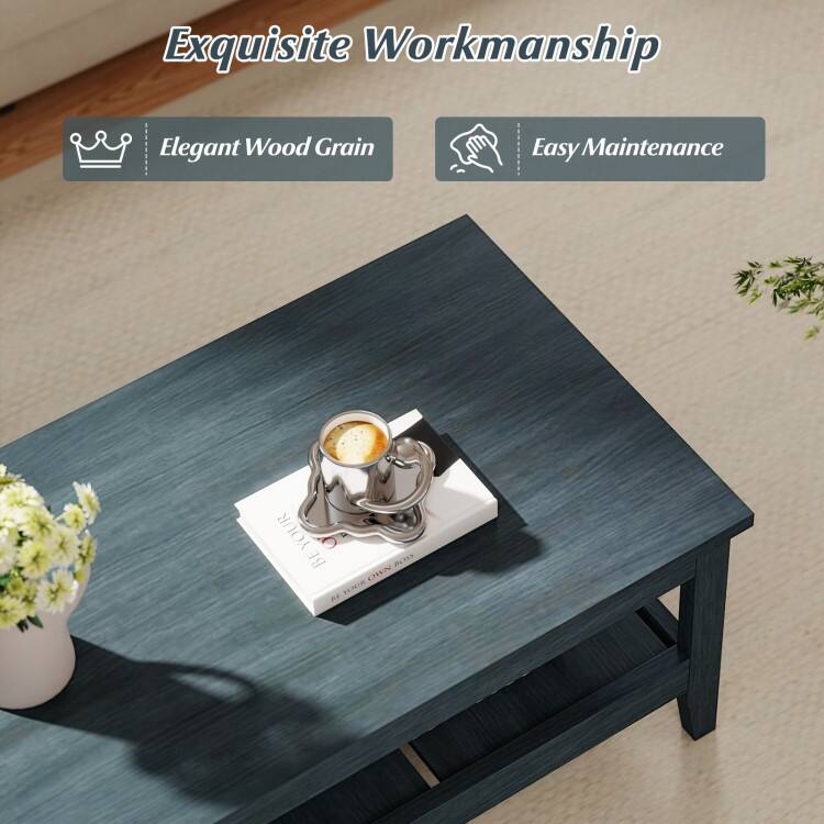 Engineered Wood Coffee Table 2-Tier with Storage and Raised Shelf - 47" x 23.5" x 18"
