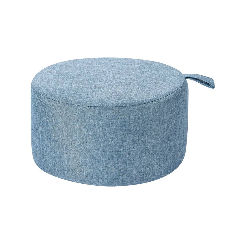 Adeco Linen Round Ottoman Footrest with Handle