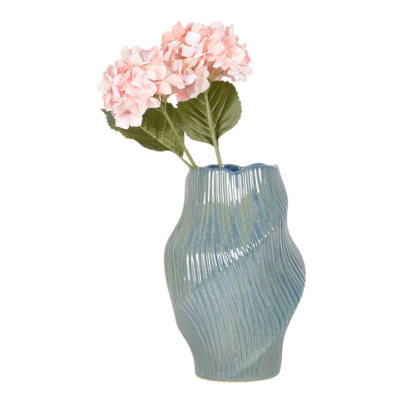 Ceramic Decorative Vase with Ribbed Texture Sculptural Hollow Design
