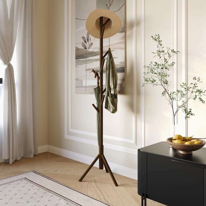 Clayfell Houma Solid Wood Freestanding 8-Hook Coat Rack - Entryway, Hallway, Bedroom Organizer for Jackets & Hats
