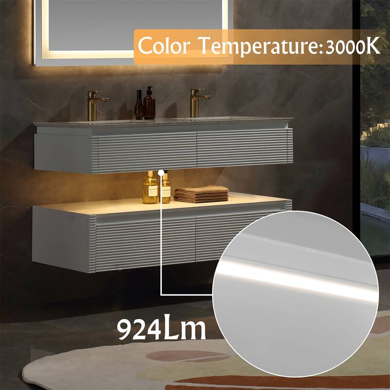 48 Inch Solid Wood Wall-Mounted Bathroom Vanity Set in Green/ White with Engineered Stone Top and Ceramic Sink