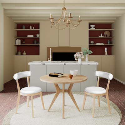 Mid-Century Modern 39.4" Round Dining Table Set with 2 Chairs, Intersecting Wooden Legs, Rubberwood & Plywood Construction