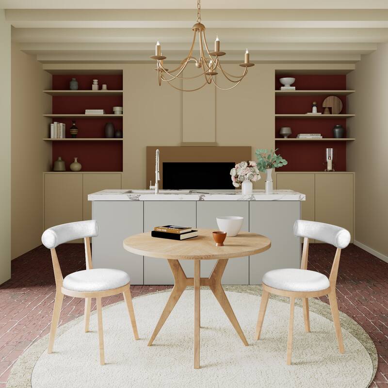 Modern 39.4" Round Dining Table Set with 2 Chairs, Intersecting Wooden Legs, Rubberwood & Plywood Construction - Beige+Natural