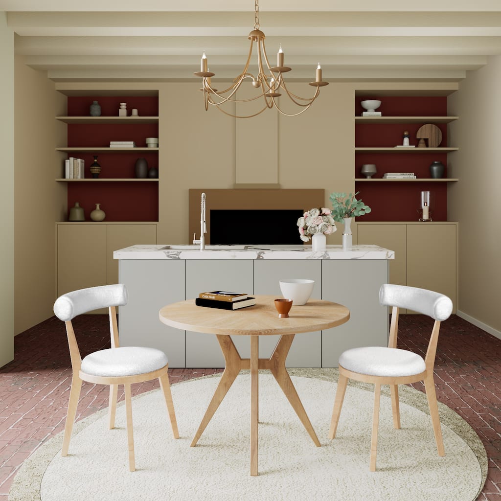 Modern 39.4" Round Dining Table Set with 2 Chairs, Intersecting Wooden Legs, Rubberwood & Plywood Construction