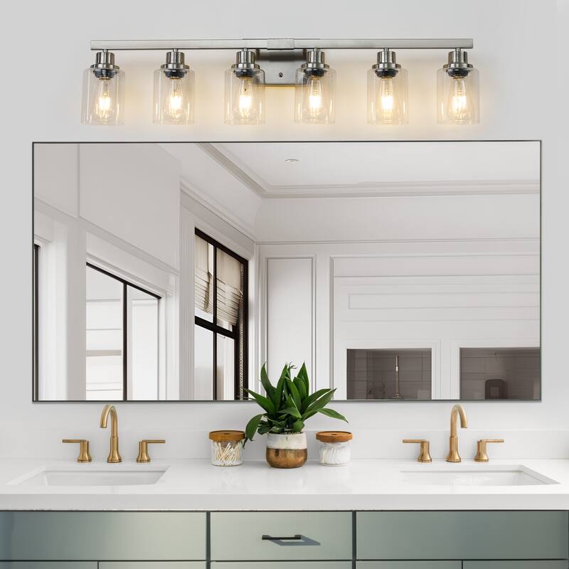 37" 6-Light Vanity Light with Clear Glass Shades, Modern Iron Metal Bathroom Wall Fixture for Mirror(No Bulbs)