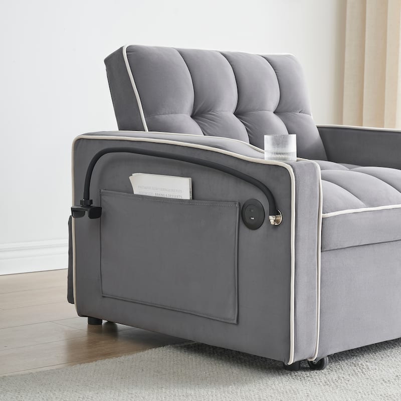 Dark Gray Convertible Single Sofa Bed with USB Charging Port