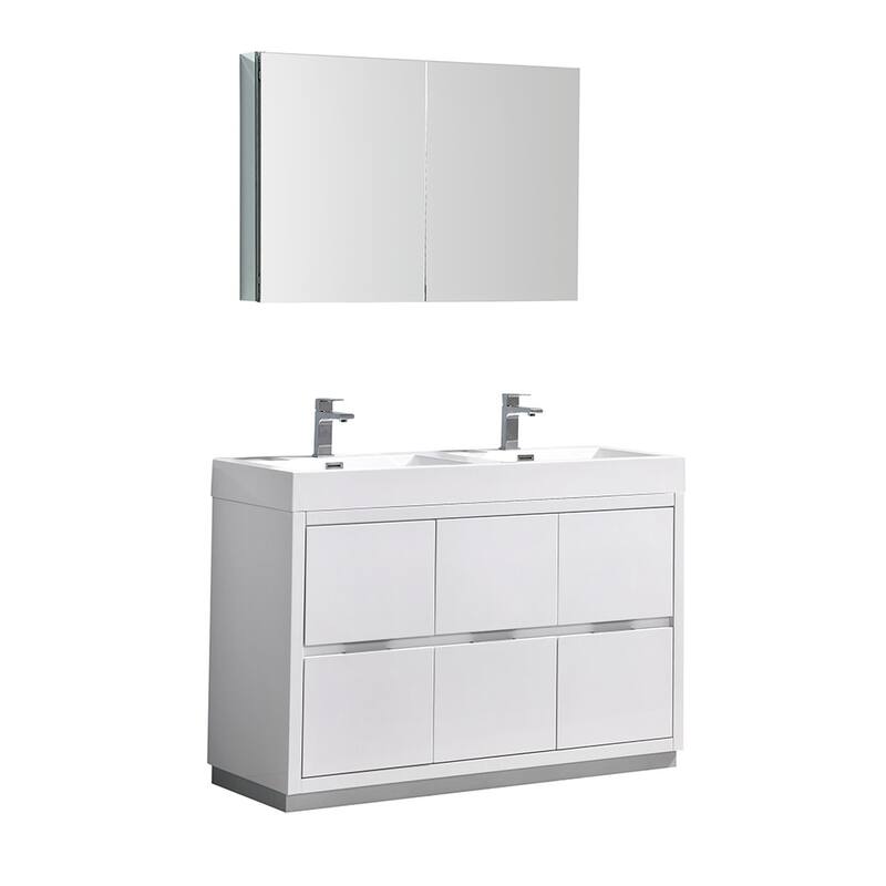 Fresca Senza 48" Double Vanity Set with Wood Cabinet and Acrylic - Glossy White