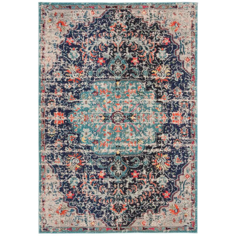SAFAVIEH Madison Sabire Boho Medallion Distressed Rug - 10' x 14' - Black/Teal - Rectangle