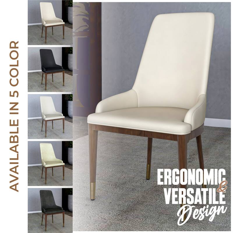 Upholstered Leather Dining Chair with Rubberwood Frame Side Chair High Back and Gold Accent Legs for Living Room