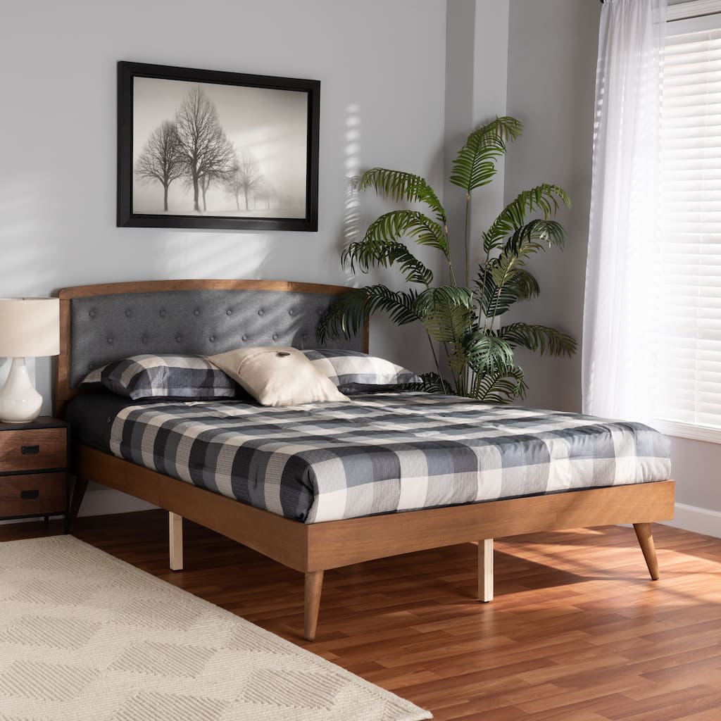 Ratana Mid-Century Modern Transitional Wood Platform Bed-Grey