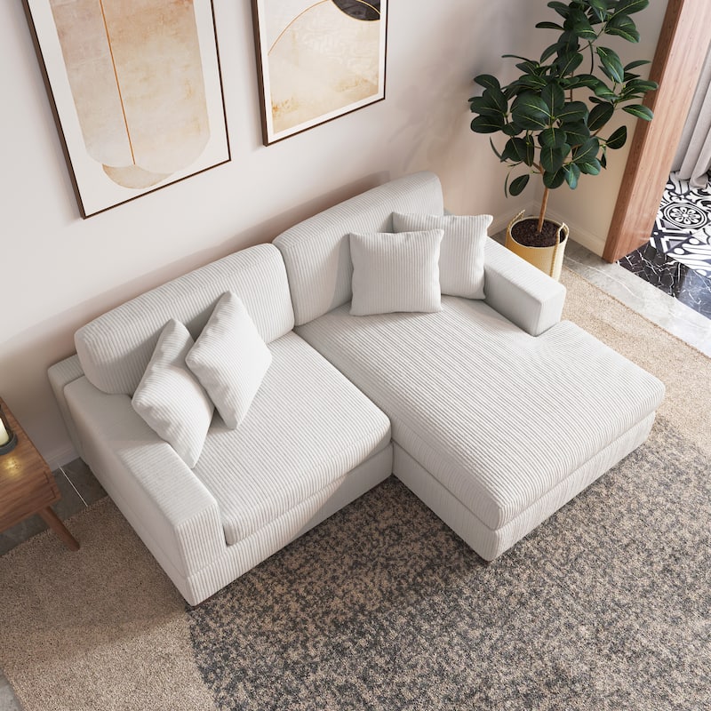Modern L-Shaped Corduroy Modular Sectional Couch Sofa with Pillows