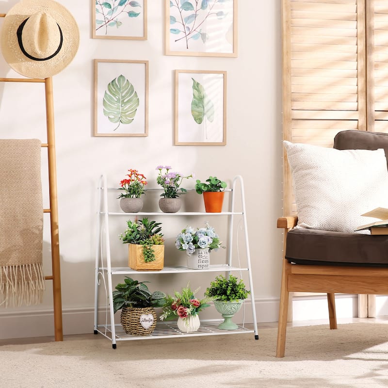 4 Tier Metal Plant Stand Indoor Outdoor - White