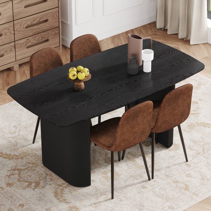 5-Piece Dining Table Set.67 * 35.4 inch black wood grain MDF dining table With 4 Comfortable Technology-Fabric Chairs