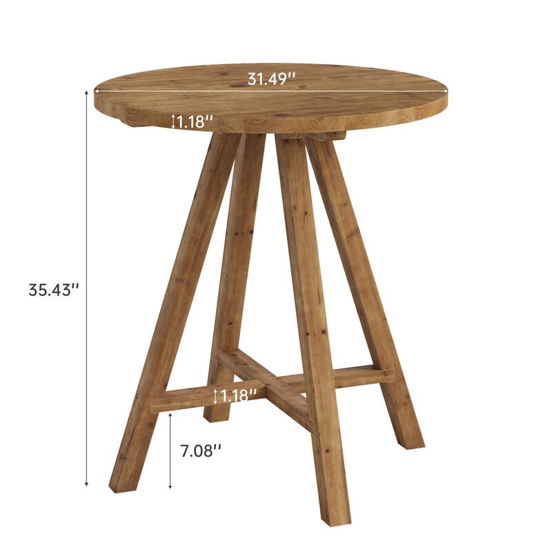 Solid Wood Bar Table, 31.5" Round Pub Bistro Table Small Dining Table