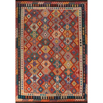Geometric Kilim Reversible Area Rug Hand-Woven Tribal Wool Carpet - 8'3"x 11'5"