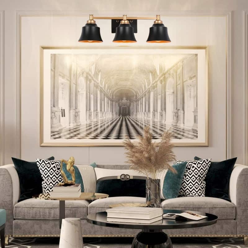 3 Light bulb light black and gold bathroom light fixtures metal wall light
