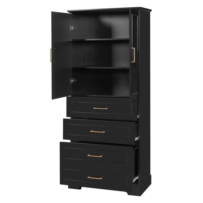 72.2"Tall Freestanding Bathroom Cabinet with 3 Drawers, Adjustable Shelf, Soft-Close Doors, MDF Panels, Steel Handles