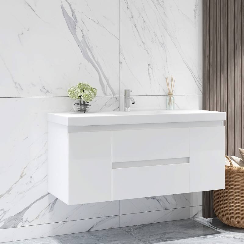 Floating Bathroom Vanity with Integrated Resin Top