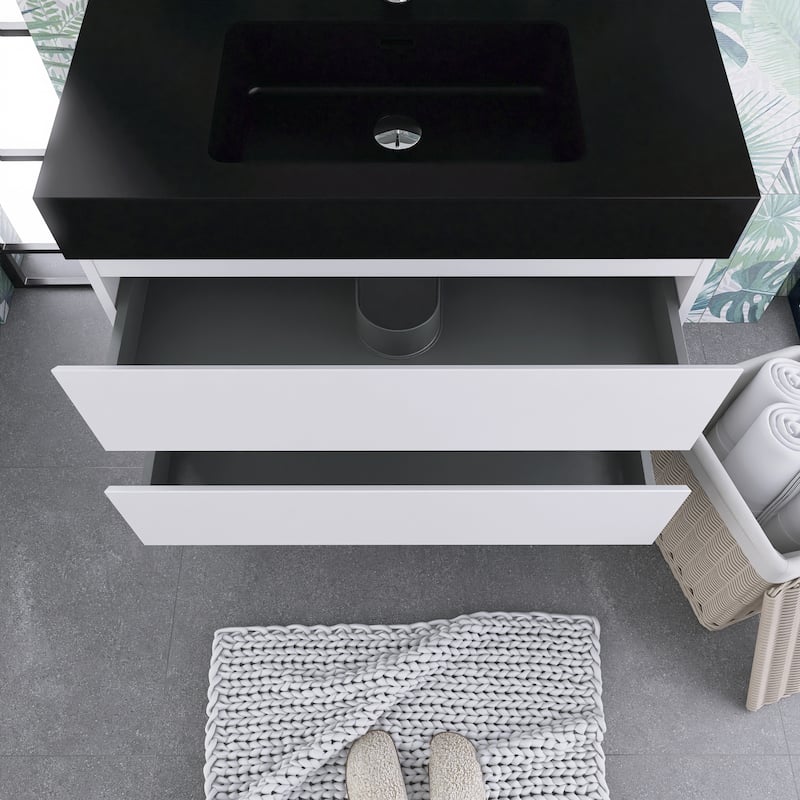 Floating Bathroom Vanity with Black Solid Surface Top
