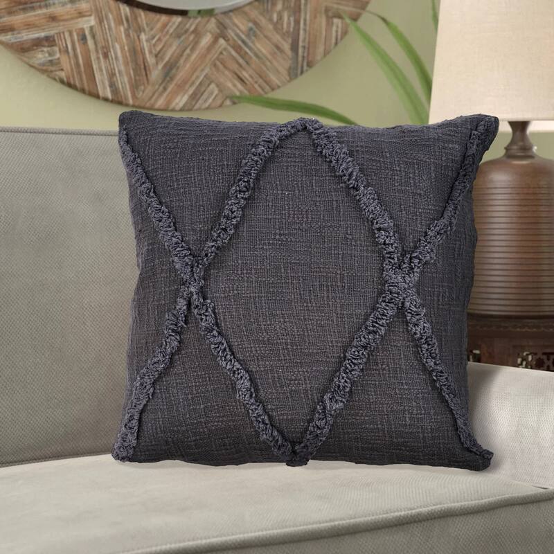 20" Gray Hand Woven Diamond Tufted Square Throw Pillow