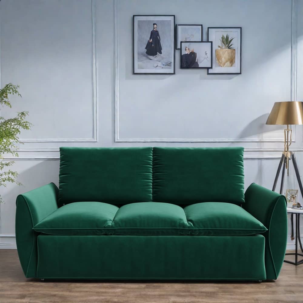 70.9" Velvet 3-Seat Sleeper Sofa with Hydraulic Lifting Rods, Steel Tube Frame