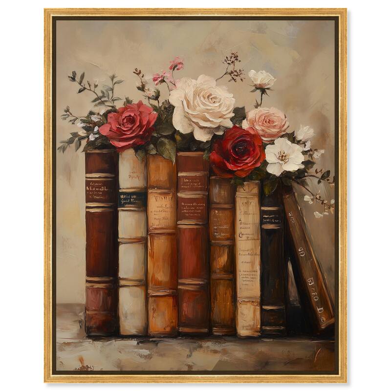 Bookshelf Bouquet II Canvas by Art Remedy - Gold - 30" x 36"