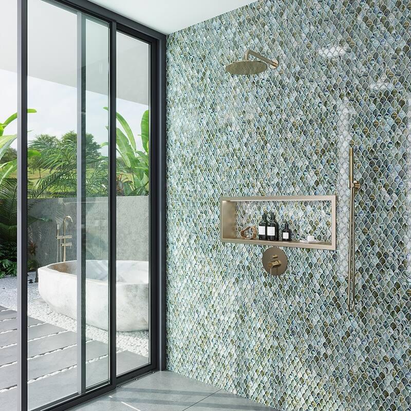 Apollo tile 11" x 11" Majeste Glossy Blue Silver Glass Tile (8.48 sq ft/case) - 10 Pack