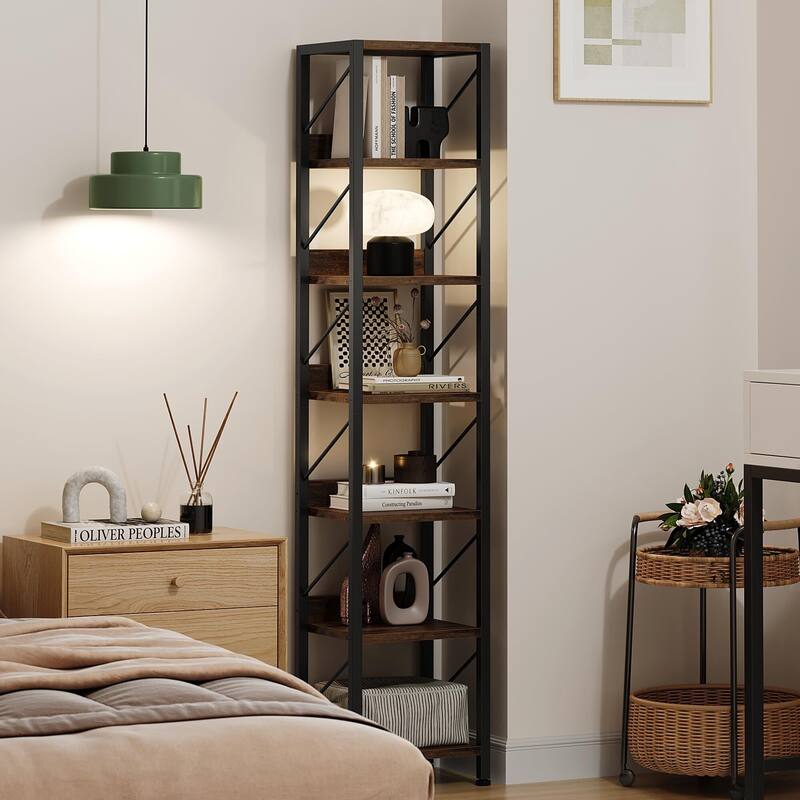 Narrow Bookshelf 6 Tier Tall Bookcase