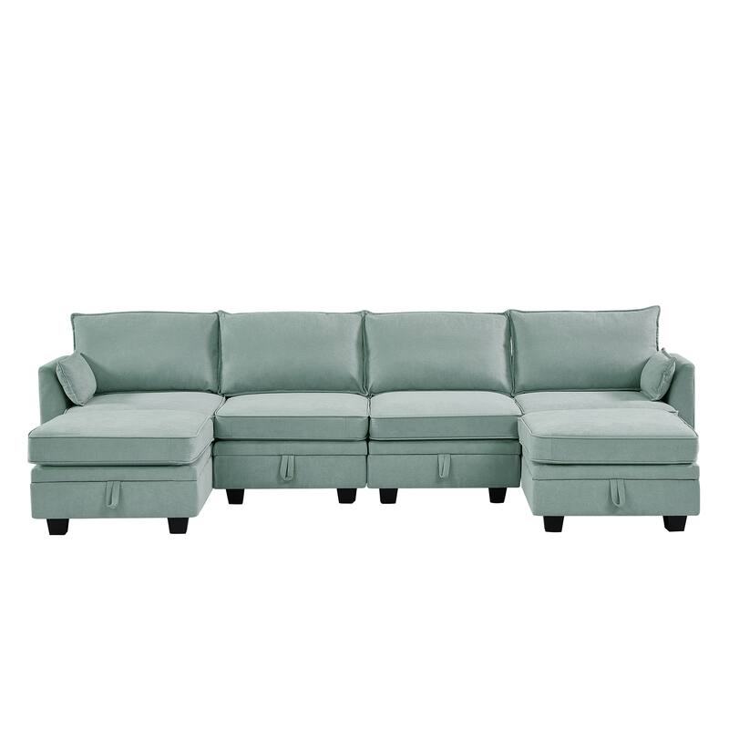 Large U-Shape Modular Sectional Sofa, Convertible Sleeper Sofa with Reversible Chaise