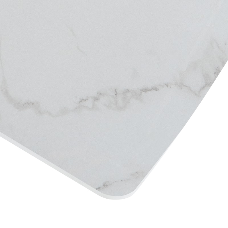 47-63" Modern Extendable Dining Table with Marble Top, Storage Leg & Metal Base