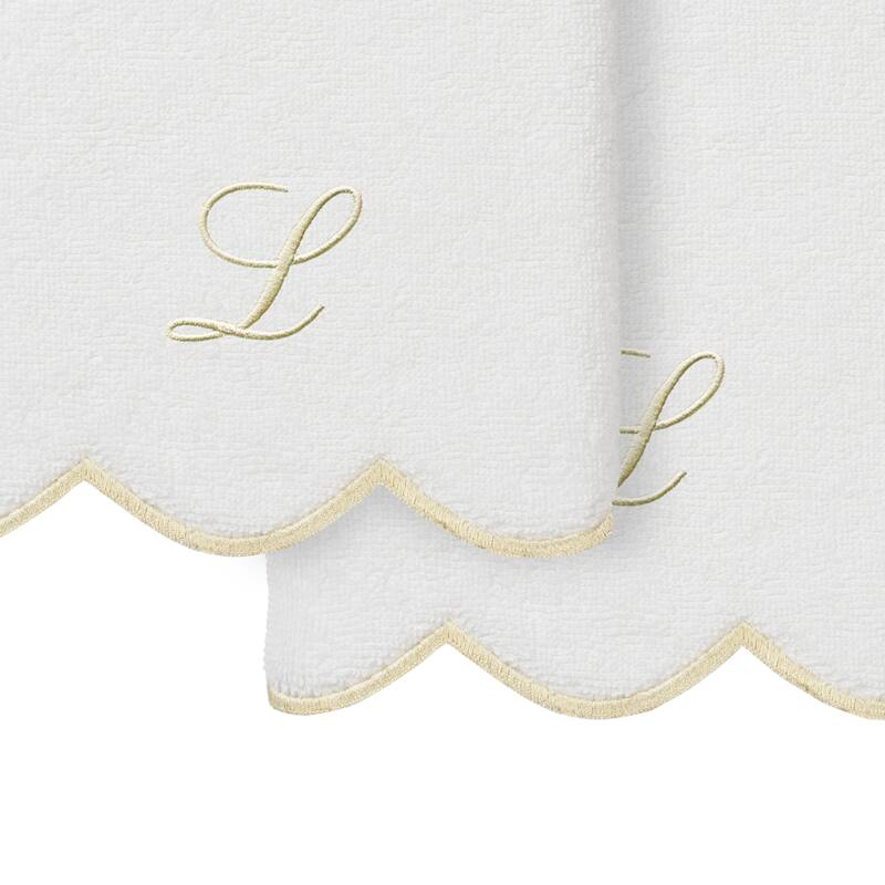 Authentic Hotel and Spa 100% Turkish Cotton Beige ADORNIA Scallop Personalized 2 Piece Hand Towel Set - 2 Hand Towels