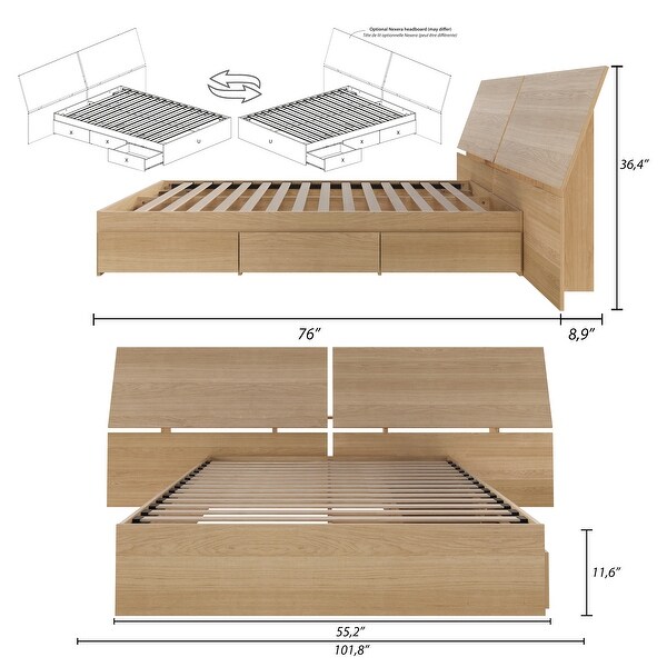Nordik Storage Bed and Panoramic Headboard, Natural Maple - Bed