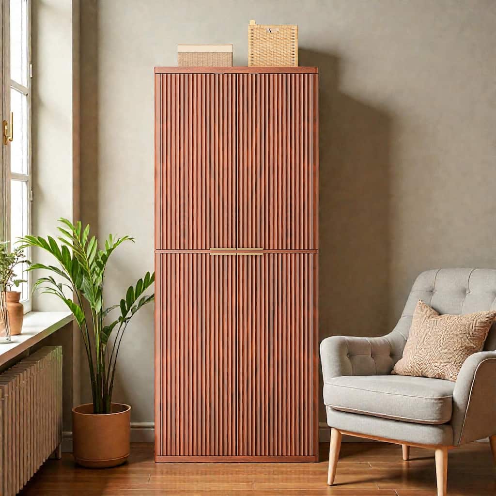 72" Tall Modern Fluted Wood Kitchen Pantry Cabinet with Doors, 6 Shelves & Door Storage for Kitchen or Dining Room