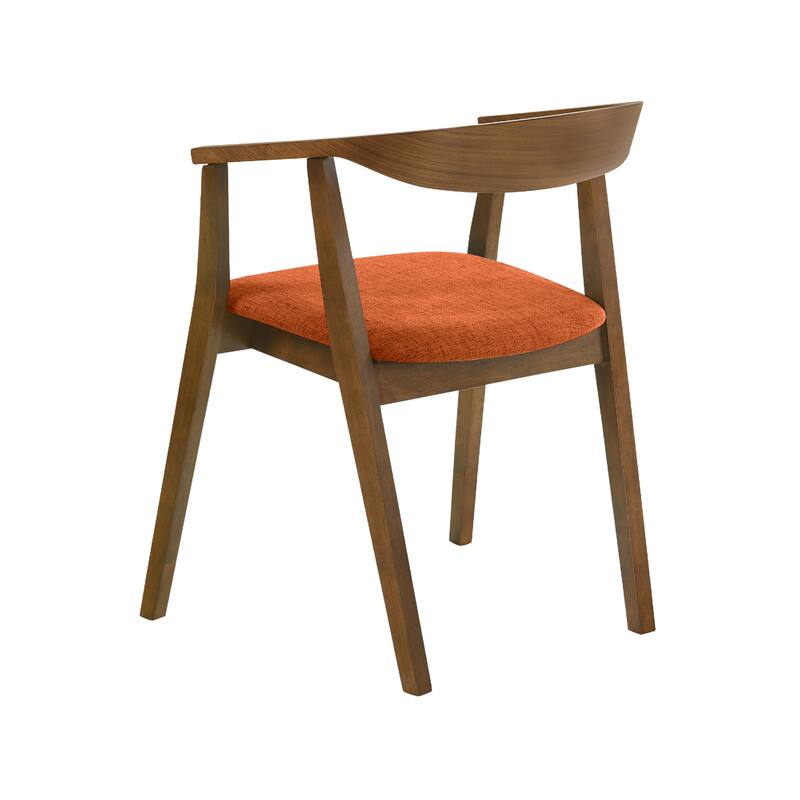 Alana Dining Chair Set of 2, Walnut Brown Wood Frame, Orange Fabric